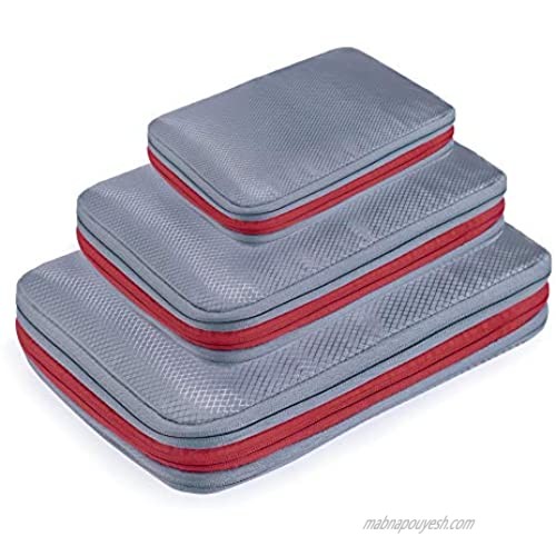 SUVOM Compression Packing Cubes with Space-Saving Double Zipper  Set of 3 Travel Suitcase Luggage Organizer (Grey)