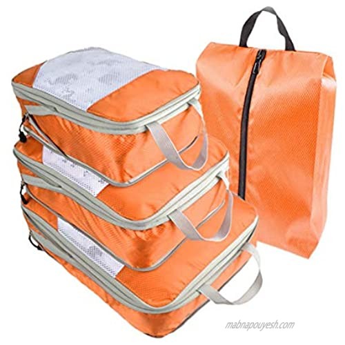 TABITORA Packing Cube Set 4 Piece Travel Organizer Luggage Accessory Storage Bag  Orange