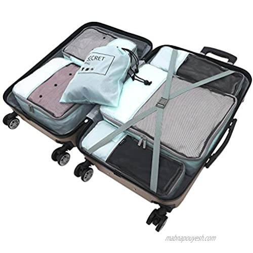 TPRC 6 Piece Packing Cubes Shoe Laundry Bag Travel Organizer Set Opal Blue
