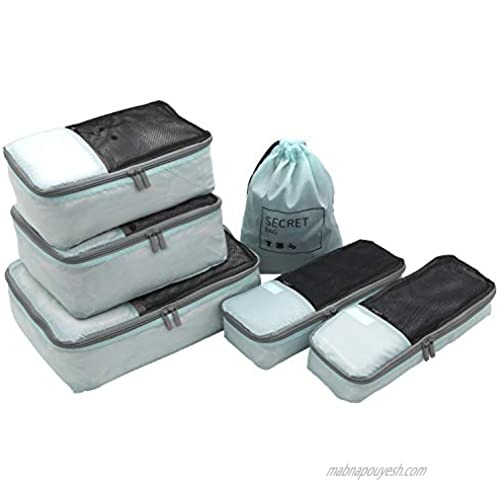 TPRC 6 Piece Packing Cubes  Shoe  Laundry Bag Travel Organizer Set  Opal Blue