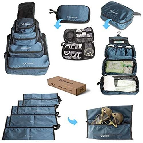 Travel Accessories Luggage Essentials Pack - Traveling Suitcase Organizer Bag Set For Men & Women - 4 Packing Cubes  4 Waterproof Shoe / Laundry Bags  1 Airplane Toiletries Holder  1 Electronics Case