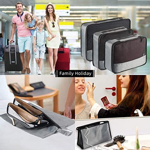 Travel cubes for packing 7-Pcs Waterproof compression packing bags for suitcases with Toiletry Bag Laundry Bag shoe bag