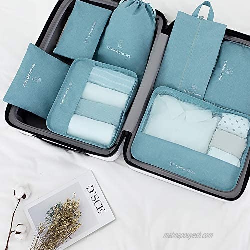 Travel Storage Bag / 7 pcs Set Luggage Organizer Packing Cubes Compression Pouch （Light Blue）
