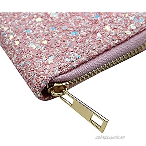 Amamcy Cute Glitter Passport Holder Travel Wallet Ticket Holder Document Organizer Tote Clutch Purse Shiny Handbag for Women