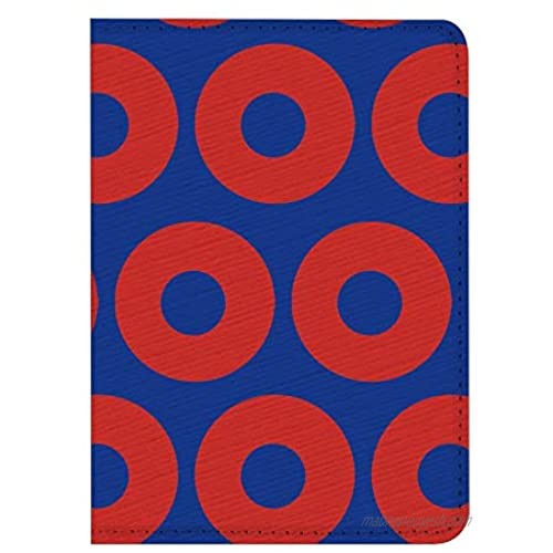 Leather Passport Holder Cover Case RFID Blocking Travel Wallet (Red Donut Circles On Blue)
