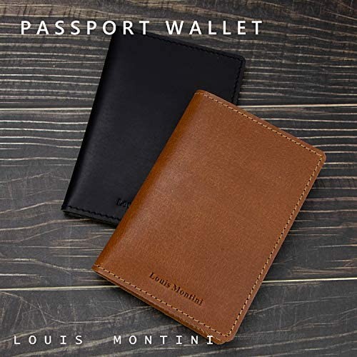 Louis Montini Leather Passport Holder Travel Wallet Genuine Leather Travel Wallet for Men and Women