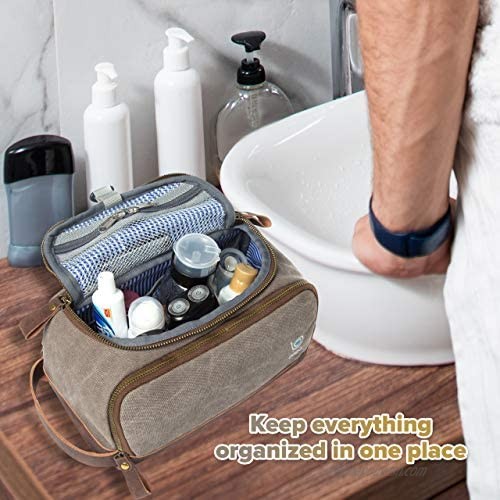 Bago Canvas Leather Dopp Kit for Men - hanging toiletry bag for men - Hanging Hook | Inner Organization | Fits Travel Size Toiletries for Men and Women | mens Dopp Kit (Canvas Leather)