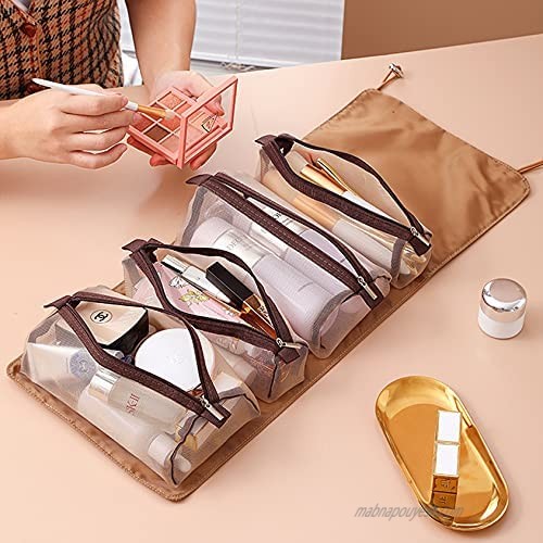 Brocarp Foldable Toiletry Bag Portable Travel Bag for Women 4 Pack Detachable Small Makeup Bag Organizer Hanging Cosmetic Bags for Business Trip Vacation Household Travel Container for Toiletries Shampoo Personal Items Accessories Hygiene Kit Shower Bathroom Storage (Khaki)