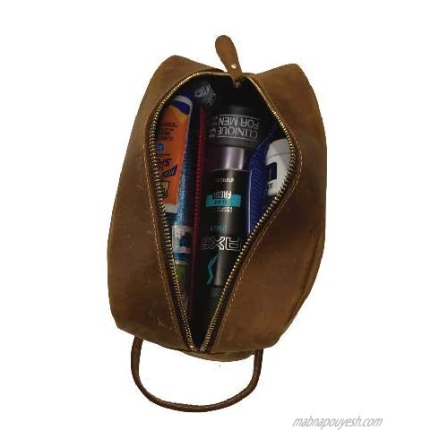 Calissimo Genuine Leather Toiletry Travel Tote Bag - Dopp Kit - Shaving Kit.