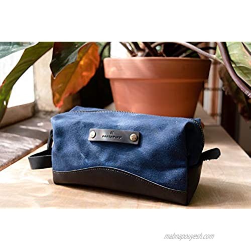 Canvas and Leather Toiletry Bag | Travel Dopp Kit | Made in the USA Full Grain Leather and Quality Cotton Canvas | Great Gift | Unisex Toiletry Bag | Fully Lined | Functional Travel Bag
