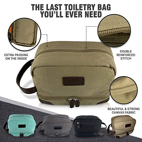 Extra Durable Toiletry Bag for Women & Men| Padded Travel Toiletry Bag Keeps Delicate Items Safe| Hanging Toiletry Bag with Added Space for Makeup & Shaving Kits (Khaki)