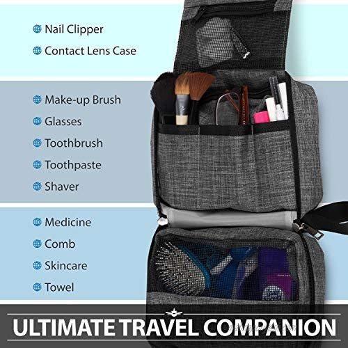 Fosmon Hanging Travel Toiletry Bag Compact Toiletries Organizer Cosmetic Makeup Portable Bag Shower Bathroom Shaving kit Hygiene Water-Resistant Carrying Travel Accessories for Men and Women