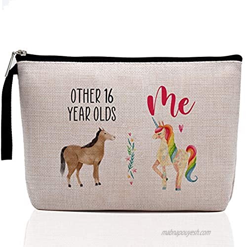 Fun Sweet 16 Gifts 16th Birthday Gifts for Girls Funny  Teenager-Other 16 Year Olds Horse  Me Unicorn-Sweet Sixteen Gifts for Teen Girls Cute Makeup Bag