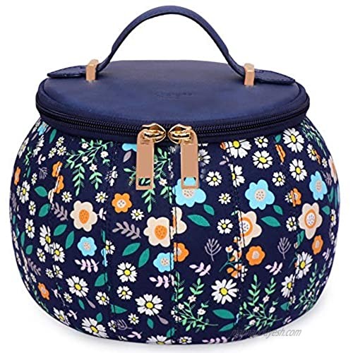 FYY Women Toiletry Bag  Travel Cosmetic Bag Floral Beauty Makeup Organizer Portable Pouch for Home  Office  Travel or Camping Navy
