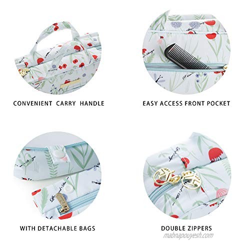 Hanging Travel Toiletry Bag - Large Capacity Multifunction Cosmetic Toiletry Bag for Women & Men with 5 Compartments & 1 Sturdy Hook (Abutilon striatum)