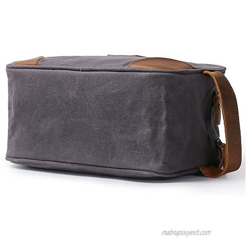 Kemy's Mens Canvas Toiletry Bag Travel Bathroom Shaving Dopp Kit with Double Compartments Unisex