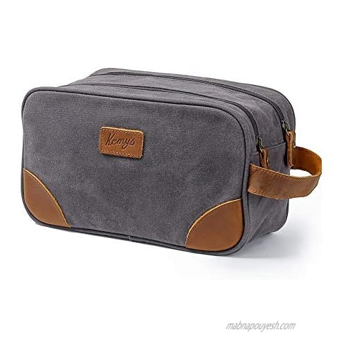 Kemy's Mens Canvas Toiletry Bag Travel Bathroom Shaving Dopp Kit with Double Compartments  Unisex