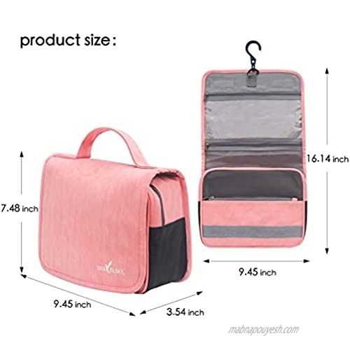 Meet.Curve Pu Leather Travel Toiletry Bag with Hanging Hook Water-resistant Makeup Cosmetic Bag Bathroom Shower and Shaving Organizer Kit (Pink)