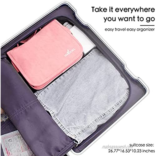 Meet.Curve Pu Leather Travel Toiletry Bag with Hanging Hook Water-resistant Makeup Cosmetic Bag Bathroom Shower and Shaving Organizer Kit (Pink)