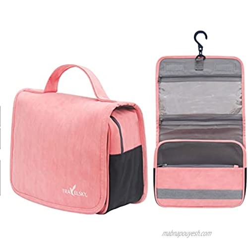 Meet.Curve Pu Leather Travel Toiletry Bag with Hanging Hook  Water-resistant Makeup Cosmetic Bag Bathroom Shower and Shaving Organizer Kit (Pink)