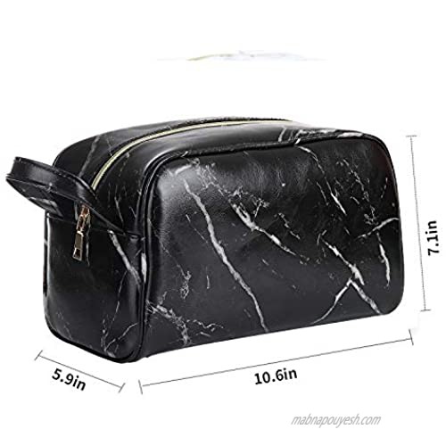 OXYTRA Toiletry Organizer Wash Bag Travel Hanging Dopp Kit for Men PU Leather Cosmetic Bag Makeup Bag for Women Girls (Black Marble)