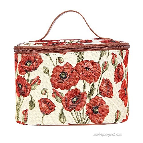 Signare Tapestry Toiletry Bag Makeup Organizer bag for Women with Poppy Flower Design (TOIL-POP)