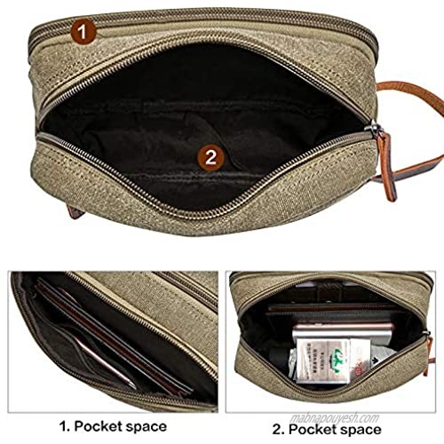 Toiletry bag for Men w/ PU Leather Handle Travel Toiletry Organizer Dopp Kit Water-resistant Shaving Bag for Toiletries Accessories