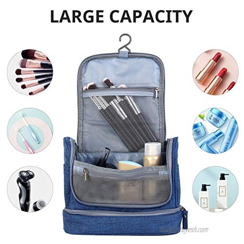 Toiletry Bag Travel Bag with Hanging Hook Water-resistant Makeup Cosmetic Bag Travel Organizer for Accessories Shampoo Full Sized Container Toiletries(Navy Blue)