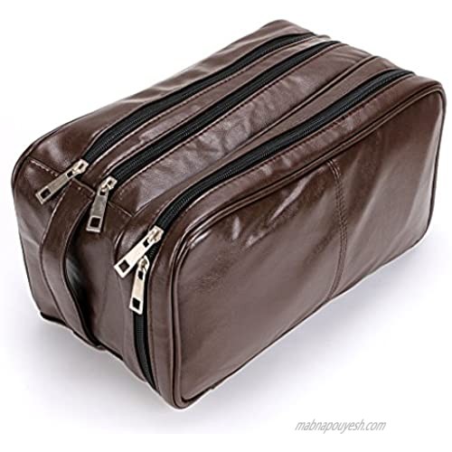 Toiletry Bags  Sumnacon Unisex PU Leather Waterproof Travel Cosmetic Bag Organizer Perfect for Shaving Grooming Dopp Kit & Household Business Vacation with Portable Handle (3 Layer Brown)