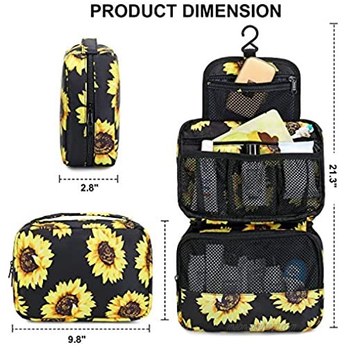 Travel Toiletry Bag Double Layer Waterproof Hanging Cosmetic Bag Portable Makeup Pouch for Women Overnight Trip (Sunflower)