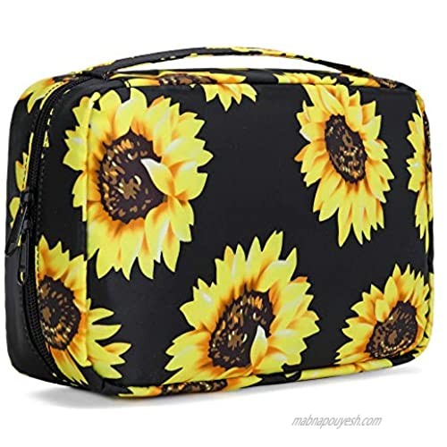 Travel Toiletry Bag Double Layer Waterproof Hanging Cosmetic Bag Portable Makeup Pouch for Women Overnight Trip (Sunflower)