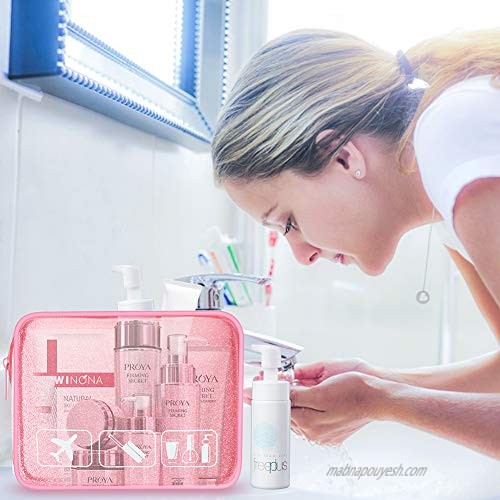 Travel Toilety Organizer Waterproof Bag for Women Carry on Airport Airline Compliant 3-1-1 Rules Bag (Pink)