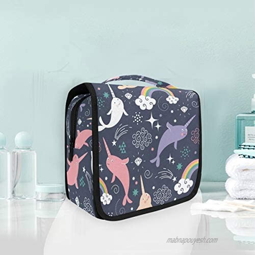 TropicalLife CFAUIRY Hanging Travel Toiletry Bag Cute Narwhal Rainbow Portable Makeup Organizer Large Cosmetic Bag Toiletry Kit
