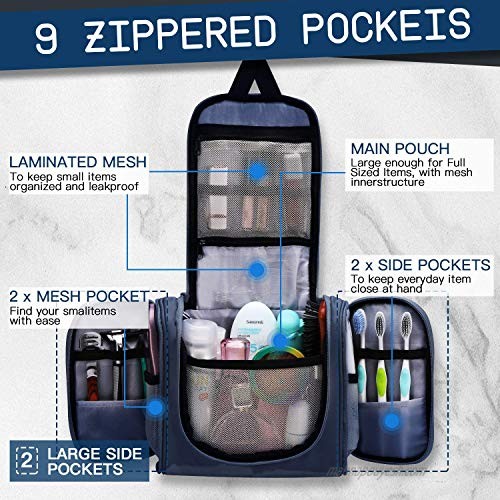 Tupwaid Large Hanging Travel Toiletry Bag for Men and Women Waterproof Makeup Organizer Bags wash bag Shaving Kit Cosmetic Bag for Accessories Shampoo Bathroom Shower Personal Items (Blue)