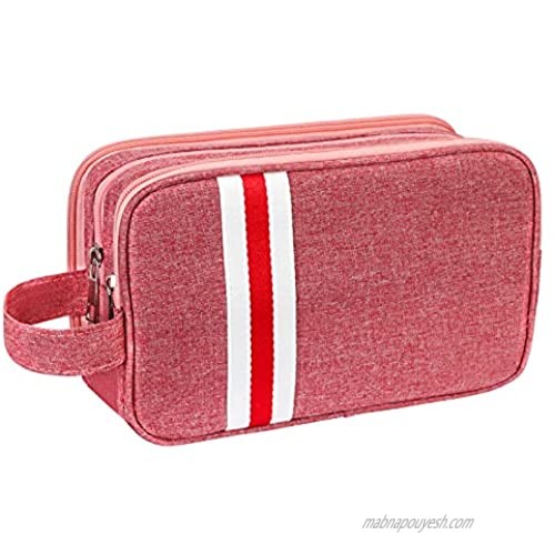 Unaone Toiletry Bag，Portable Lightweight Dry And Wet Separation Travel Cosmetic Bag & Makeup Bag  Water-resistant Toiletries Kit Organizer with Three Zippered  Pink