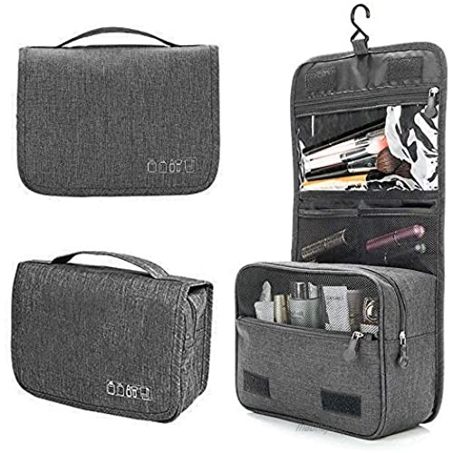 Water Resistant Hanging Compact Travel Toiletry Bag for Women and Men Kit Cosmetic Makeup Organizer with Separate Zipper Closed Compartments for Toiletries Accessories