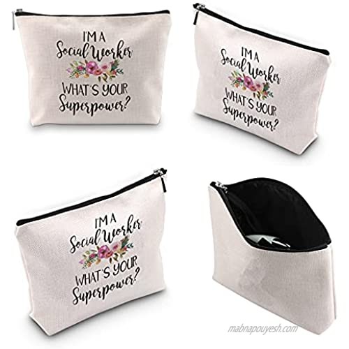 WCGXKO Social Worker Gift I’m A Social Worker What’s Your Superpower Novelty Zipper Pouch Makeup Bag (Social Worker superpower)