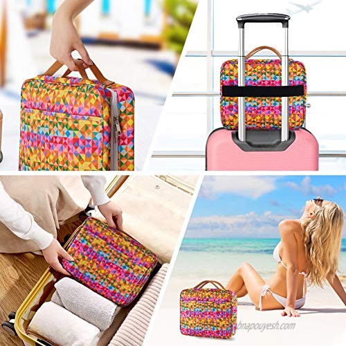 Women Toiletry Travel Bag Large Capacity Enicuter Hanging Waterproof Cosmetic Bags Makeup Organizers Rotatable Non-Slip Leak Proof Interior Design (with 4 Compartments Elastic Straps)