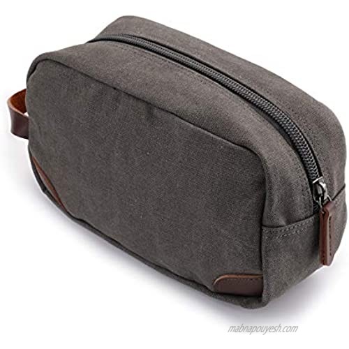 Yarlung Leather and Canvas Travel Toiletry Bag with Handle Dopp Kit Shaving Bag Travel Accessories Organizer for Men & Women Grey