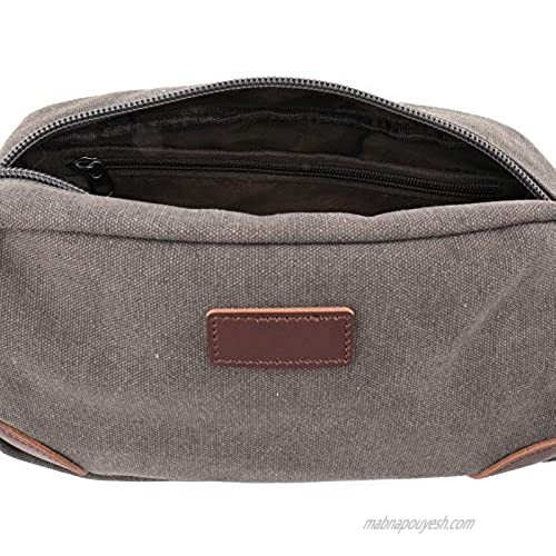 Yarlung Leather and Canvas Travel Toiletry Bag with Handle Dopp Kit Shaving Bag Travel Accessories Organizer for Men & Women Grey