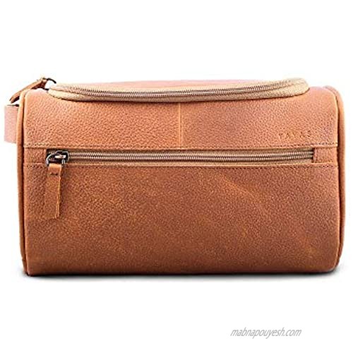 YAYAS Leather Light Brown Hanging Travel Toiletry Bag for Men and Women Large Toiletry Organizer Hygiene Bag with Metal Swivel Hook Durable Zippers and Large Capacity for Cosmetics (US-NeceserT-CC)
