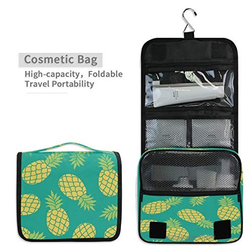 YVONAU Hanging Toiletry Bag Tropical Fruit Pineapple Pattern Portable Travel Cosmetic Makeup Bag Bathroom Shower Shaving Kit Organizer Bag for Men Women