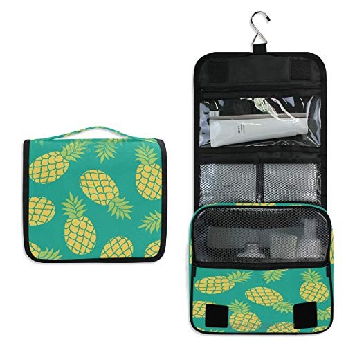 YVONAU Hanging Toiletry Bag Tropical Fruit Pineapple Pattern Portable Travel Cosmetic Makeup Bag Bathroom Shower Shaving Kit Organizer Bag for Men Women