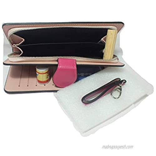 Baellary Women's Multi-functional Zipper Hand Strap Handbag iPhone Wallet (Rose Red)