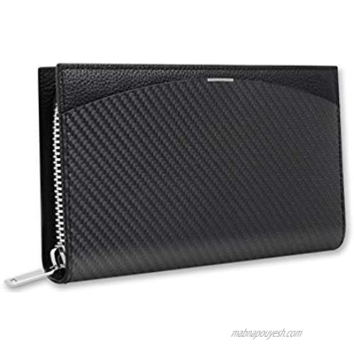 monCarbone Wallets for Men Minimalist Carbon Fiber [BlackLabel Classic Wallet] Leather Travel Wallet for Men & Women  Black