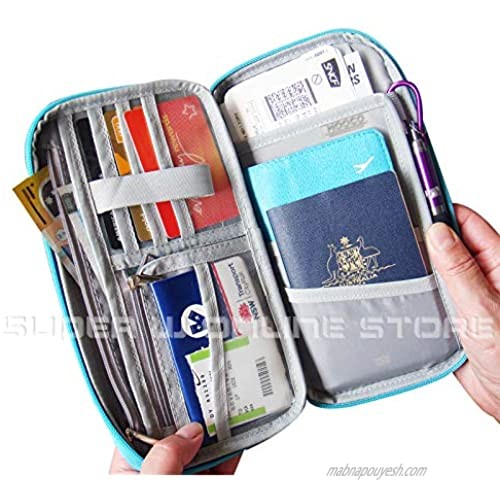 Mooco RFID Blocking Travel Wallet Waterproof Document Organizer Bag with Attached Shoulder Strap Grey