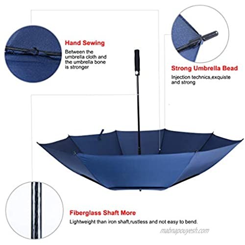 56/62/68 Inch Automatic Open Golf Umbrella Extra Large Oversize Double Canopy Vented Windproof Waterproof Stick Umbrellas （62inch Blue)