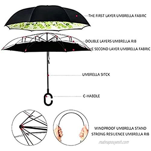 Adan Reverse Folding Inverted Umbrella Waterproof Windproof C-Shaped Handle Umbrella Inside-Out Folding for Cars with UV Protection Travel for Outdoor Rain & Sun
