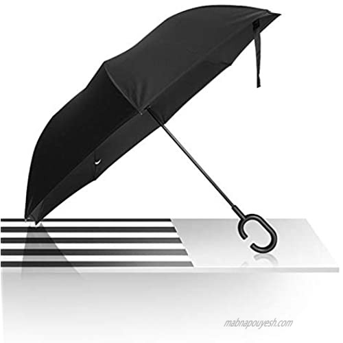 AHUA Reverse Umbrella Double Layer Inverted Umbrella Anti-UV Waterproof Windproof Straight Umbrella for Girls Women Men (Black)