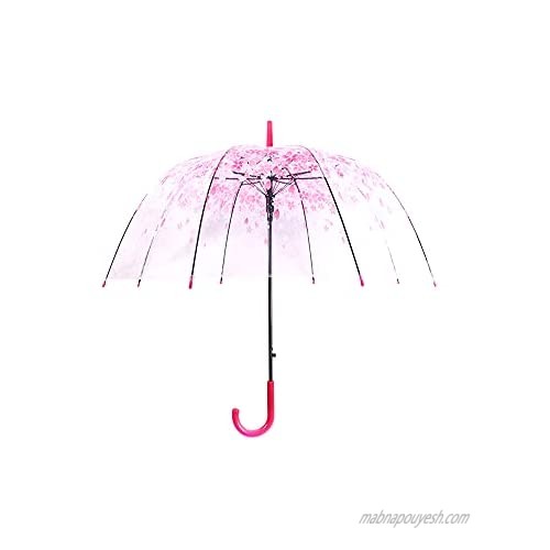 Cherry Blossoms Umbrella Transparent Dome Bubble Umbrella Romantic Clear Semi-Automatic Sunny Umbrella (Pink)